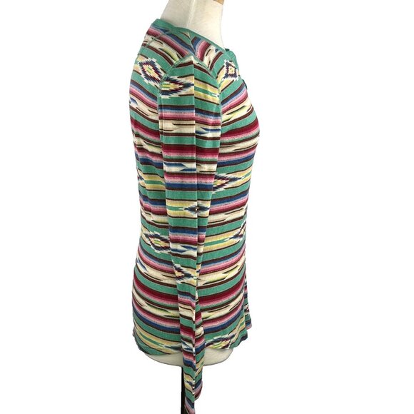 Ralph Lauren Chaps Sz M Aztec South Western Thermal Henley Top 100% Cotton Boho - Picture 5 of 9